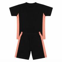 Black short-sleeve athletic track set with soft peach side panels for kids - Co Kids Wear