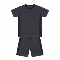 Charcoal grey short-sleeve athletic track set for kids with dark stripes - Co Kids Wear