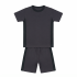 Charcoal grey short-sleeve athletic track set for kids with dark stripes - Co Kids Wear