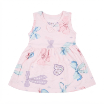 Light pink bow print sleeveless frock for girls with bodice bow - Co Kids Wear