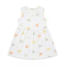 White pastel heart print sleeveless frock for girls with scalloped trim - Co Kids Wear