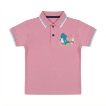 Pink kids polo t-shirt with dinosaur graphic