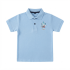 Kids' light blue Ultraman Geed graphic pique polo shirt, front view, flat-lay product photography.