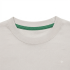 Close up detail of crew neck and fabric weave on light grey cotton jersey t-shirt